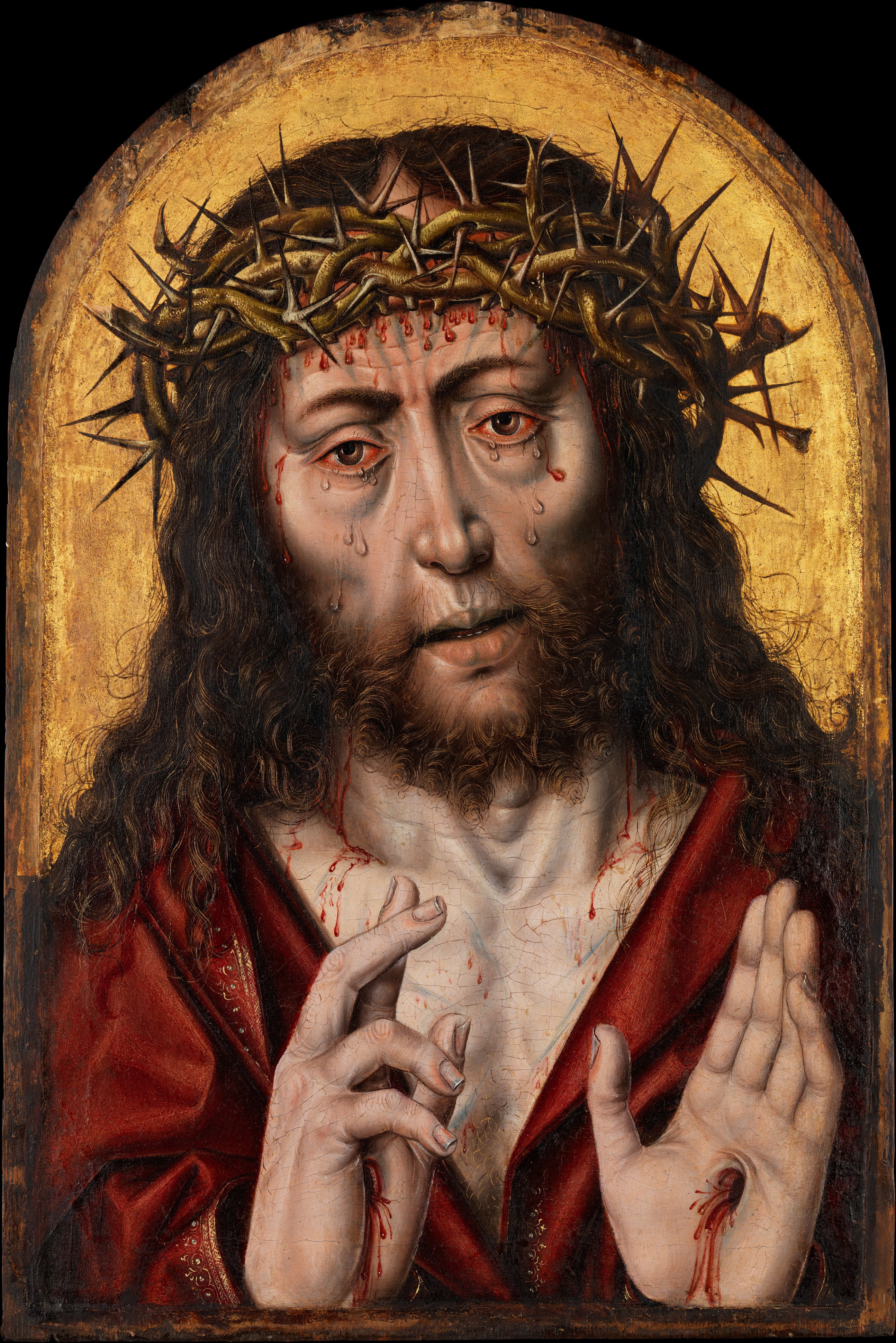 Aelbert Bouts (Netherlandish, Leuven ca. 1451/54–1549) The Man of Sorrows, ca. 1525 Oil on oak; Arched top, 17 1/2 x 11 1/4 in. (44.5 x 28.6 cm) The Metropolitan Museum of Art, New York, The Friedsam Collection, Bequest of Michael Friedsam, 1931 (32.100.55) http://www.metmuseum.org/Collections/search-the-collections/435760